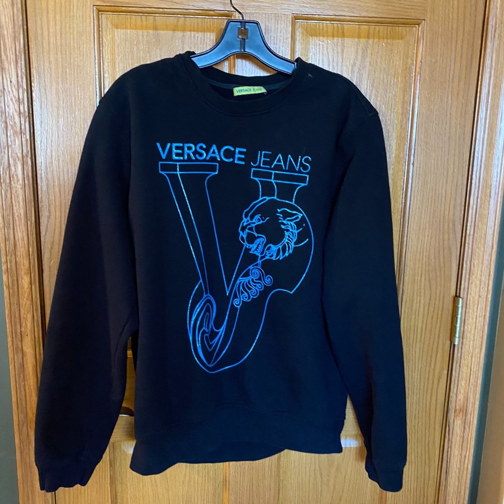 Authentic VERSACE JEANS logo mens’s crew-neck sweatshirt-Black NWOT - Picture 10 of 15